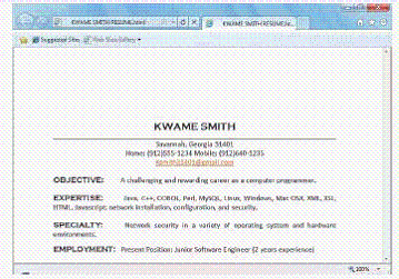 <strong> As shown in the accompanying figure, you might also want to create ____ versions of your résumé.</strong> A) TIFF and PDF B) DOC and RTX C) HTML and XML D) XHTML and XFF