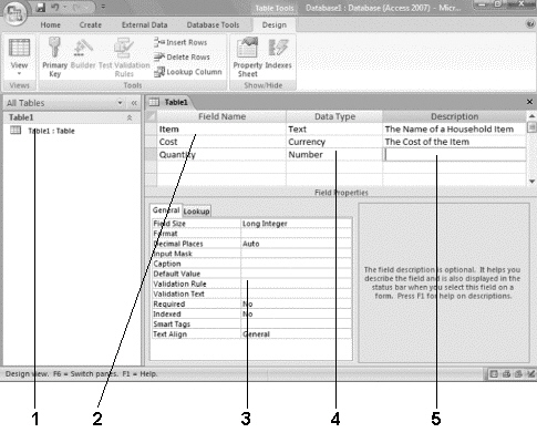 <strong> In the figure above, you would use Item ____ to describe a field s contents.</strong> A)2 B)3 C)4 D)5