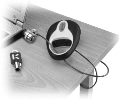 <strong> Which of the following statements it NOT true about the figure shown above?</strong> A)It is a specially designed lock. B)It can be attached to a cable. C)It is used to prevent theft. D)It cannot be fastened to a desk.
