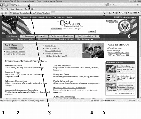 <strong> In the figure above, Item ____ refers to a text link on the Web page.</strong> A)1 B)2 C)5 D)6