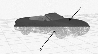 <strong> In the figure above, the item labeled 2 represents the ____.</strong> A)rendered portion B)gradient C)ray D)wireframe