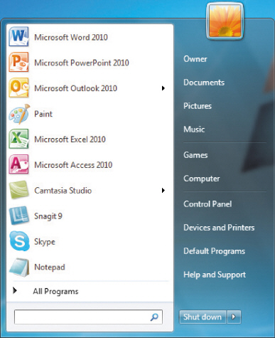 <strong> The accompanying figure shows the ____.</strong> A) Start menu B) Control panel C) Task Manager D) Taskbar