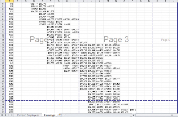 <strong> Which of the following is TRUE about the figure above?</strong> A) The workbook is in Page Break Preview. B) The workbook is split. C) The workbook contains hidden columns. D) There are frozen panes.