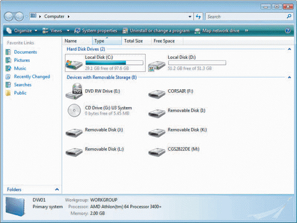 <strong>FIGURE 9-1 The Computer window in Figure 9-1 above shows the storage devices displayed in ____ view.</strong> A) Extra Large Icons B) List C) Details D) Tiles