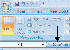 <strong>FIGURE 17-2 What is the arrow pointing to in Figure 17-2 above?</strong> A) Cancel, Enter, and Insert Function buttons B) Quick Access Toolbar C) Status bar D) Formula bar