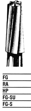 <strong>Identify the following bur shape. </strong> A) Tapered fissure straight B) Plain fissure straight C) Plain fissure cross-cut D) Tapered fissure cross-cut