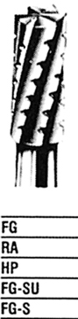 <strong>Identify the following bur shape. </strong> A) Tapered fissure straight B) Plain fissure straight C) Plain fissure cross-cut D) Tapered fissure cross-cut