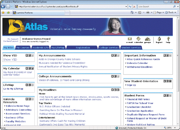 Figure 14-5 A portal like the one in Figure 14-5 seldom includes search capabilities or a link to a search engine.