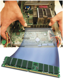 Figure 4-2 With a type of memory module called a(n) _________________________, such as that shown in Figure 4-2, the pins on opposite sides of the circuit board do not connect and thus form two sets of contacts.