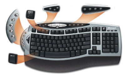 <strong> Figure 5-1 All computer keyboards, such as that in Figure 5-1, have _____ that includes letters of the alphabet, numbers, punctuation marks, and other basic keys.</strong> A) arrow keys B) a typing area C) Internet controls D) a numeric keypad