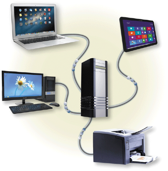 <strong> On what kind of network, such as that illustrated in the accompanying figure, do one or more computers act as a server and the other computers on the network request services from the server?</strong> A) dedicated B) client/server C) integrated D) indexed