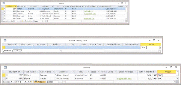 <strong> Most DBMSs include a feature, as shown in the middle image within the accompanying figure, which has a graphical user interface to assist users with retrieving data. What is this feature called?</strong> A) QBA B) SQL C) QBE D) schema