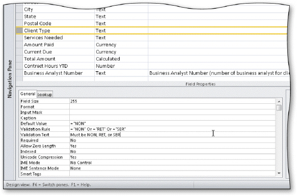 Camashaly has just realized that they need to make some additional changes to the Client table shown in Design view in the accompanying figure.They have asked you to make these changes. Because Camashaly may upsize the database to SQL Server, they have decided to delete the Services Needed field.How do you delete the field?