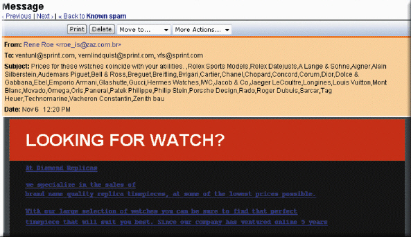 <strong> As shown in the accompanying figure, an unsolicited e-mail message or newsgroup posting sent to multiple recipients or newsgroups at once is called ____.</strong> A)spyware B)spam C)cookies D)adware