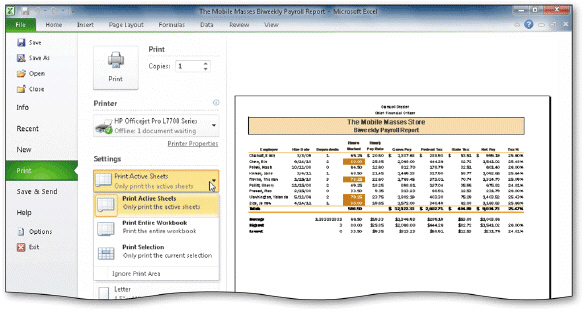 <strong> To print a range of cells in the active worksheet, click _____ in the Settings area in the Print gallery, as shown in the accompanying figure.</strong> A)Print Active Sheets B)Print Selection C)Print Entire Workbook D)none of the above