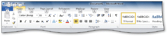   To select a command using the keyboard, you can press the letter or number displayed in a KeyTip like the one in the accompanying figure, which may cause additional KeyTips related to the selected command to appear.<div style=padding-top: 35px> 