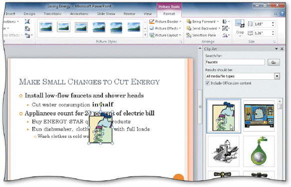 When you insert a clip on a slide without a clip content placeholder, the clip is inserted ________________________of the slide, as shown in the accompanying figure.