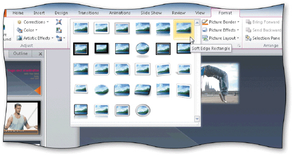 <strong> The Picture Styles gallery, shown in the accompanying figure, is displayed by clicking the More button located on the _____.</strong> A)(Picture Tools Format tab | Picture Styles group) B)(Design tab | Picture Styles group) C)(Picture Styles Format tab | Picture Tools group) D)(View tab | See Styles group)
