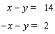 <strong>Solve the system of linear equations by elimination. </strong> A) B) C) D)The lines are parallel. E)The lines coincide.