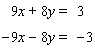 <strong>Solve the system of linear equations by elimination. </strong> A) B) C) D)The lines are parallel. E)The lines coincide.