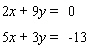 <strong>Solve the system of linear equations by the elimination method. </strong> A) B) C) D)The lines are parallel. E)The lines coincide.