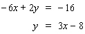Solve the system using the substitution method. If the system is dependent or inconsistent , or if there is no solution , indicate this.