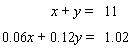 Multiply both sides of the bottom equation by 100 and then solve by the elimination method.