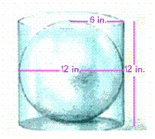 A crystal ball with a diameter of 12 inches is being packaged for shipment. If the crystal ball is placed inside a circular cylinder with radius 6 inches and height 12 inches, how much volume will need to be filled with padding? (The volume of a sphere with radius r is , and the volume of a right circular cylinder with radius r and height h is .) __________