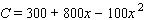 The total cost of manufacturing hundred videotapes is given by the equation. Find if the total cost is $1,800.