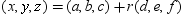 In Cartesian space, the direction of the line is represented by the vector or any nonzero multiple of this vector.