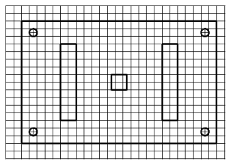 Use the scale drawing of a metal plate cover in the figure below to answer the question. What are the dimensions of the rectangular holes? Side of square = 0.1 cm