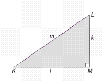 <strong>Use the right triangle in the illustration and the Pythagorean theorem to find the unknown side. k = 30.2 mi, l = 41.1 mi The unknown side m is _____ mi. </strong> A) 51.0 B) 30.4 C) 27.9 D) 41.2 E) 71.3
