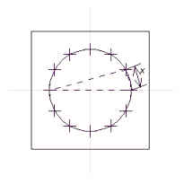 <strong>Twelve equally spaced holes must be drilled on a 13.700-in.-diameter bolt circle. (See the illustration.) What is the straight-line center-to-center distance between two adjacent holes? Round your answer to the appropriate number of significant digits. </strong> A) 4.3458 in. B) 3.5458 in. C) 4.1458 in. D) 5.5458 in. E) 0.8458 in.