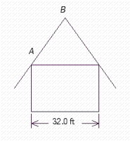 <strong>Find length AB along the roofline of the building in the illustration. The slope of the roof is 49.0 <sup>o</sup>. Round your answer to the appropriate number of significant digits. </strong> A) 25.0 ft B) 24.4 ft C) 26.1 ft D) 25.5 ft E) 26.4 ft
