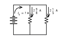 <strong>Find the total current in the parallel circuit. </strong> A) 4 \frac { 1 } { 6 } A B) 5 \frac { 1 } { 6 } A C) 4 \frac { 1 } { 8 } A D) 4 \frac { 4 } { 5 } A E) 5 \frac { 4 } { 5 } A