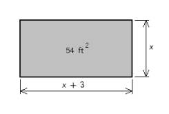 <strong>A rectangle is 3 ft longer than it is wide. The area of the rectangle is 54 ft <sup>2</sup>. Use a quadratic equation to find the dimensions of the rectangle.  </strong> A) 3 ft, 6 ft B) 5.5 ft, 9.5 ft C) 6 ft, 9 ft D) 8 ft, 11 ft E) 5 ft, 10 ft <div style=padding-top: 35px> 