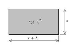 A rectangle is 7 ft longer than it is wide. The area of the rectangle is 98 ft <sup>2</sup>. Use a quadratic equation to find the dimensions of the rectangle.   length = __________ ft width = __________ ft<div style=padding-top: 35px> 