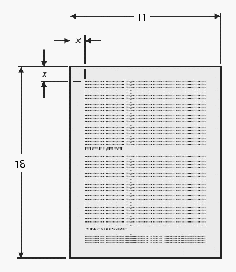 A border of uniform width is printed on a page measuring 18 in. by 11 in. (See the figure below.) The area of the border is 28 in.<sup>2</sup>. Find the width of the border.  