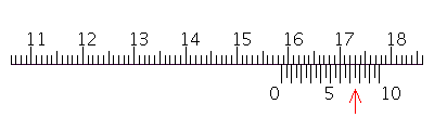 Read the measurement shown on the vernier caliper in millimeters.