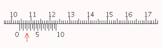 Read the measurement shown on the vernier caliper in millimeters.