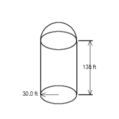 <strong>Find the volume of the cylindrical shaped silo with a hemispherical top shown in the illustration. </strong> A) 426,000 ft <sup>3</sup> B) 495,000 ft <sup>3</sup> C) 437,000 ft <sup>3</sup> D) 438,000 ft <sup>3</sup> E) 444,000 ft <sup>3</sup>