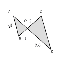 <strong>In the illustration, \overline { A B } \| \overline { C D } . Find the lengths of \overline { AC } and \overline{C D} . </strong> A) AO is equal to 4 CD is equal to 3 \sqrt { 5 } B) AO is equal to 4.4 CD is equal to 4 \sqrt { 5 } C) AO is equal to 8.4 CD is equal to 2 \sqrt { 5 } D) AO is equal to 4.4 CD is equal to 2 \sqrt { 5 } E) AO is equal to 8.4 CD is equal to 3 \sqrt { 5 }