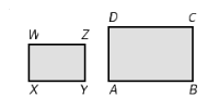 <strong>In the illustration, quadrilaterals ABCD and WXYZ are similar rectangles. AB = 20, BC = 12, and XY = 15. Find YZ. </strong> A) YZ is equal to 7. B) YZ is equal to 9. C) YZ is equal to 7.5. D) YZ is equal to 16. E) YZ is equal to 10.