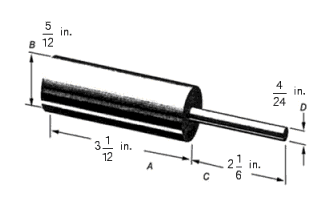 <strong>A machinist must follow a part drawing with scale 1 to 24. Find the dimensions of the finished stock shown in the illustration. That is, find lengths A, B, C, D. </strong> A) A = 74 in., B = 11 in., C = 54 in., D = 5 in. B) A = 10 in., B = 74 in., C = 52 in., D = 5 in. C) A = 74 in., B = 10 in., C = 52 in., D = 4 in. D) A = 4 in., B = 52 in., C = 10 in., D = 74 in. E) A = 74 in., B = 10 in., C = 4 in., D = 52 in.