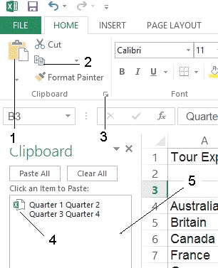 In the accompanying figure, the item marked number ____ indicates the Clipboard dialog box launcher.