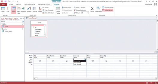 In the accompanying figure, the drop-down list is a list of choices for ordering a(n) ____ operation.