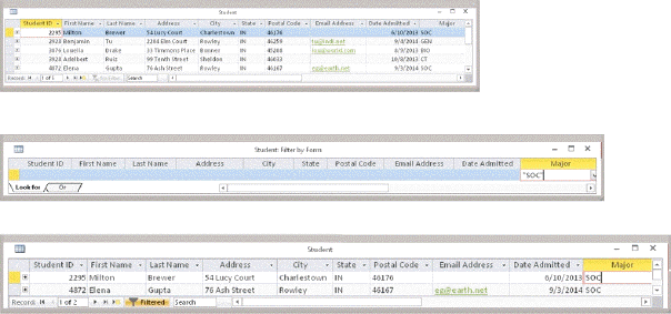<strong> Most DBMSs include a feature, as shown in the middle image within the accompanying figure, which has a graphical user interface to assist users with retrieving data. What is this feature called?</strong> A) QBA B) SQL C) QBE D) schema