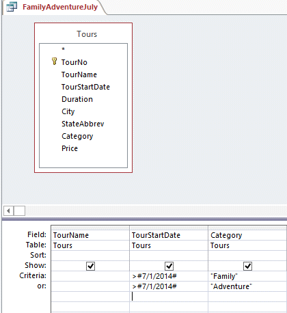 In the query shown in the accompanying figure, what sort orders have been specified?