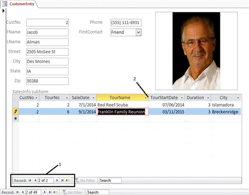 In the accompanying figure, item 1 points to the navigation bar for the main form.