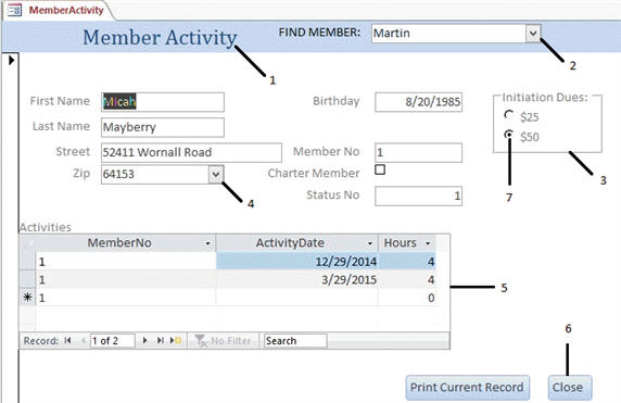 <strong> In the accompanying figure, item 2 refers to a ____.</strong> A) command button B) list box C) combo box D) text box